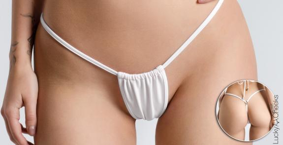 Adjustable bikini bottom - tiny T-string WhiteBeauty by Lucky Cheeks